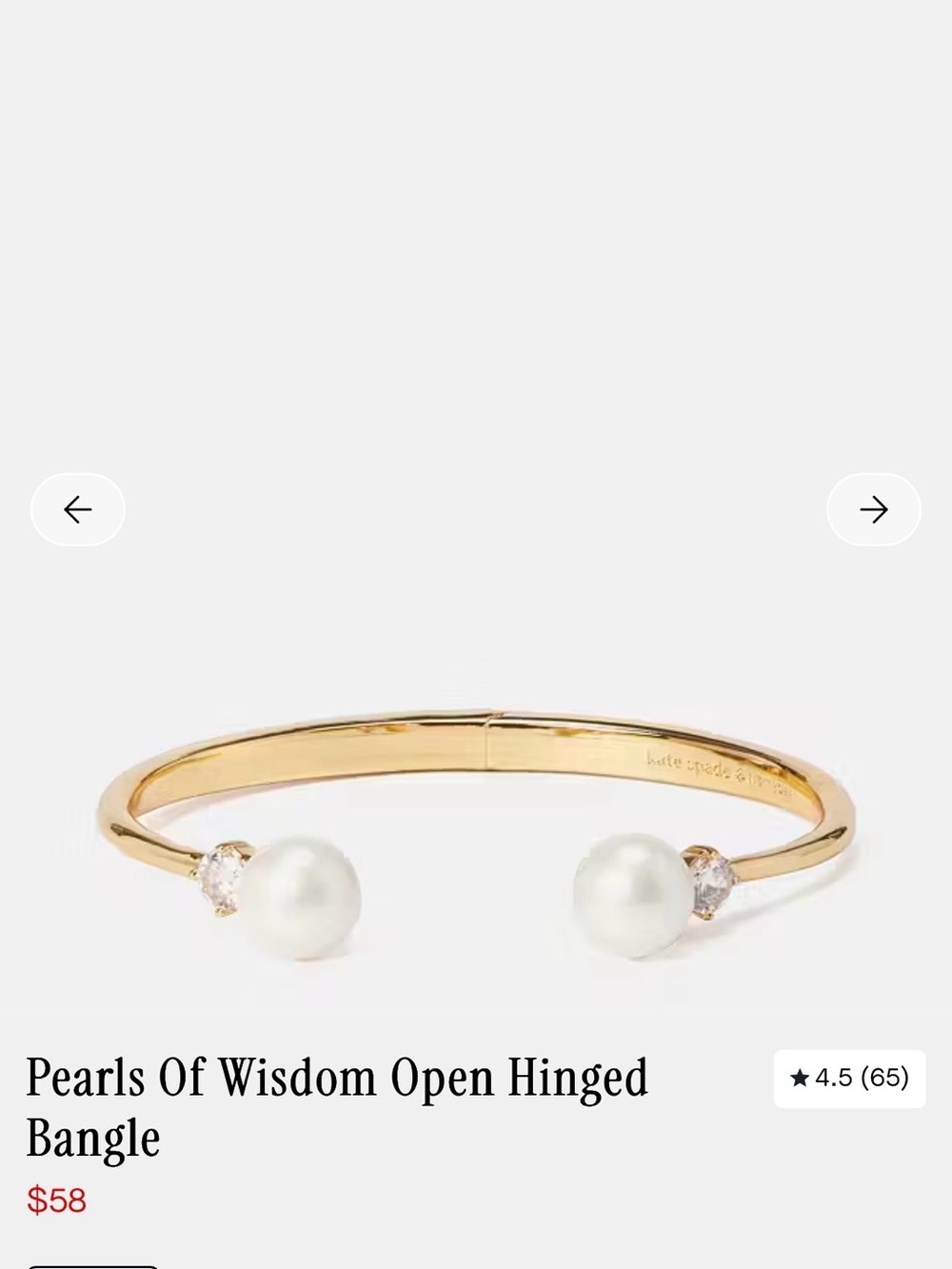 kate spade Gold Open Bangle with Ivory Pearl Ends